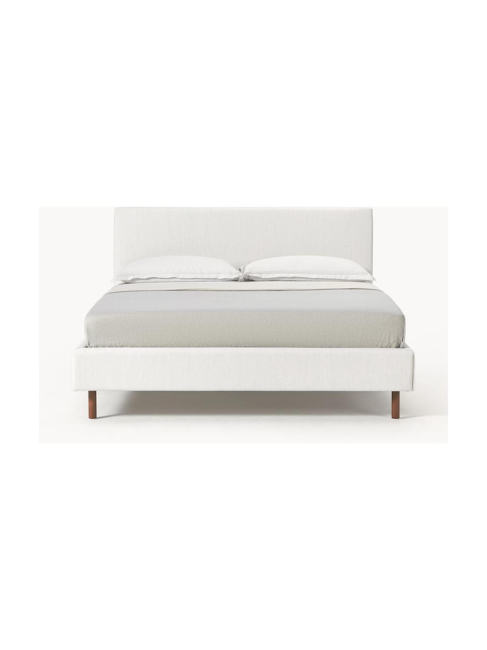 Cama tapizada con patas de madera Giulia, Tapizado: 100% poliéster Alta resis, Estructura: madera de pino maciza, ta, Patas: madera de de haya maciza , Tejido Off White, madera de haya marrón oscuro pintado, Cama 135/140 cm (200 x 200 cm)