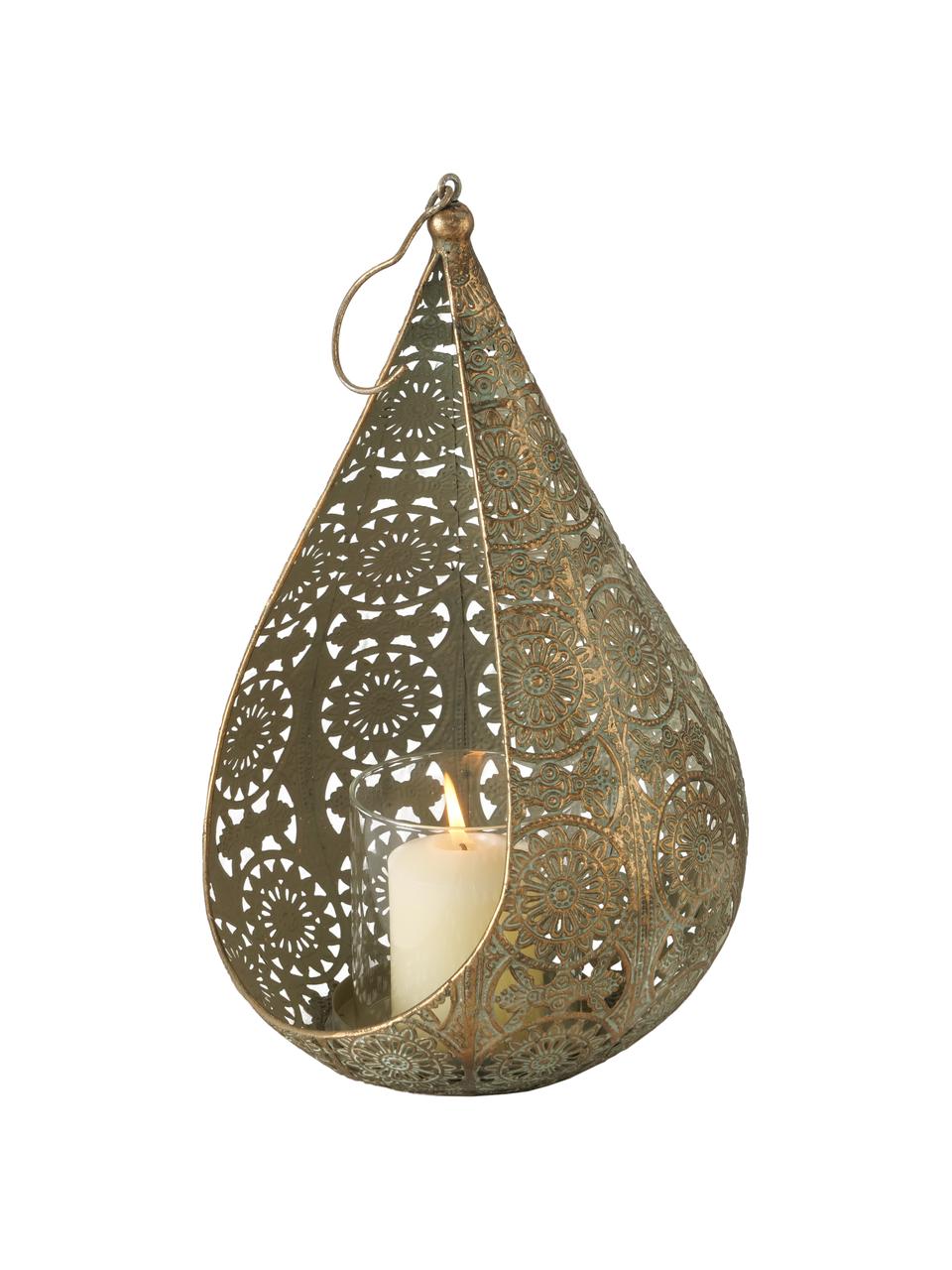 Windlicht Mauritius met haak om op te hangen, Windlicht: gecoat metaal, Goudkleurig met antieke afwerking, transparant, B 22 cm x H 35 cm