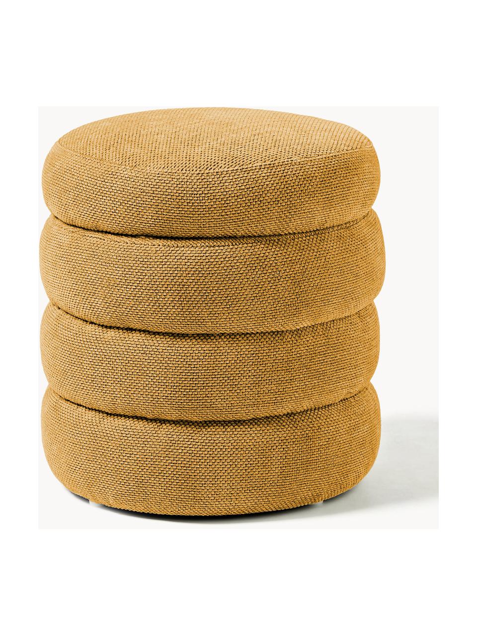 Pouf avec rangement Alto, Tissu ocre, Ø 44 x haut. 48 cm