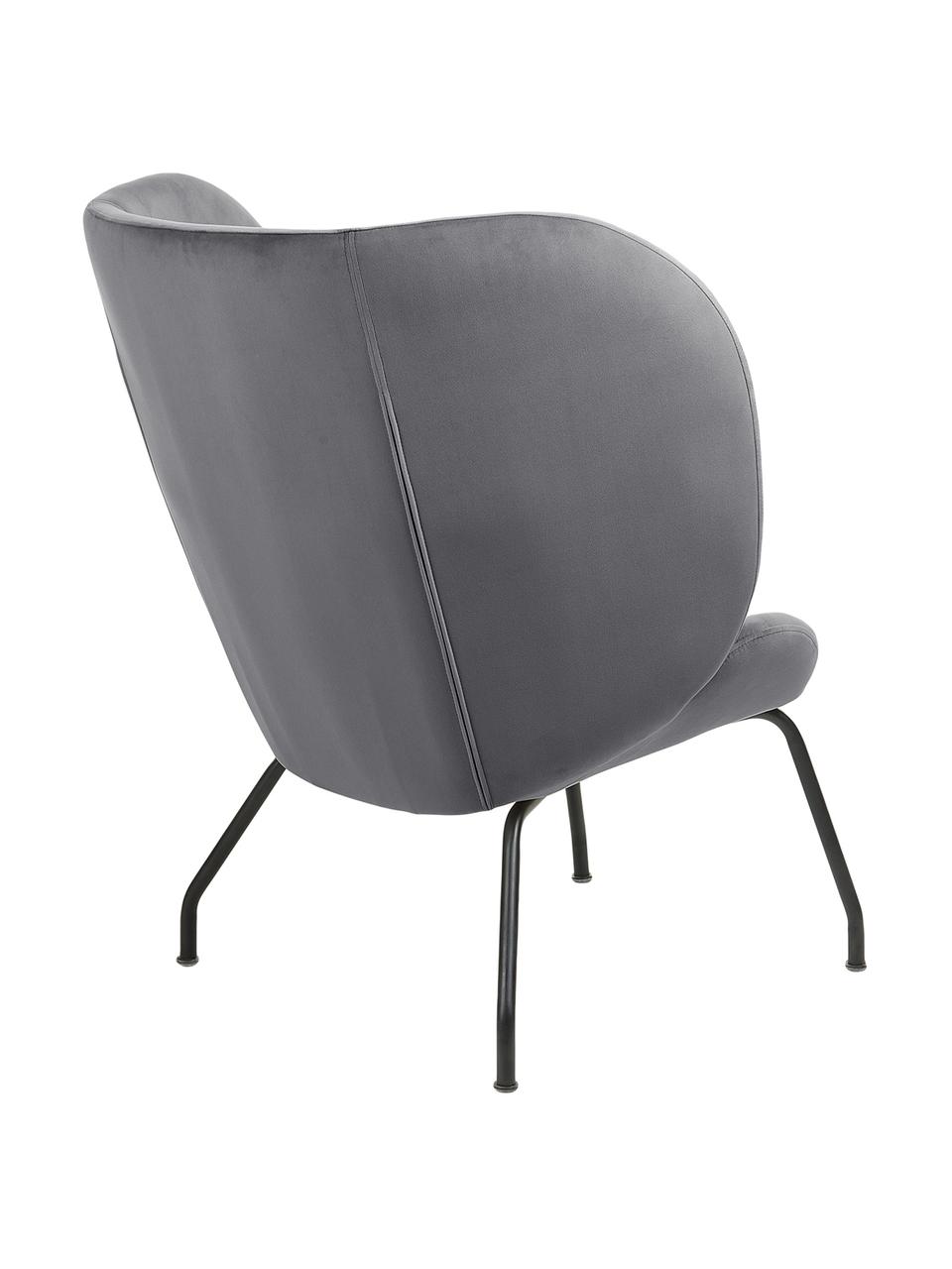 Fauteuil à oreilles en velours, moderne Vernen, Velours gris foncé