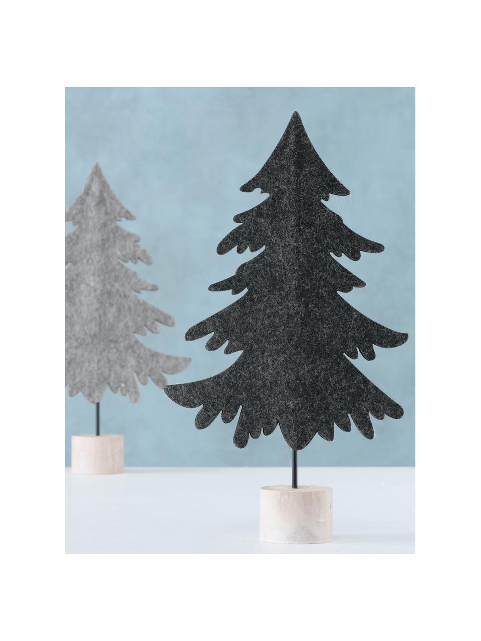 Decoratieve boompjes Bento van vilt, 2 stuks, Voetstuk: hout, Meerkleurig, B 17 cm x H 30 cm
