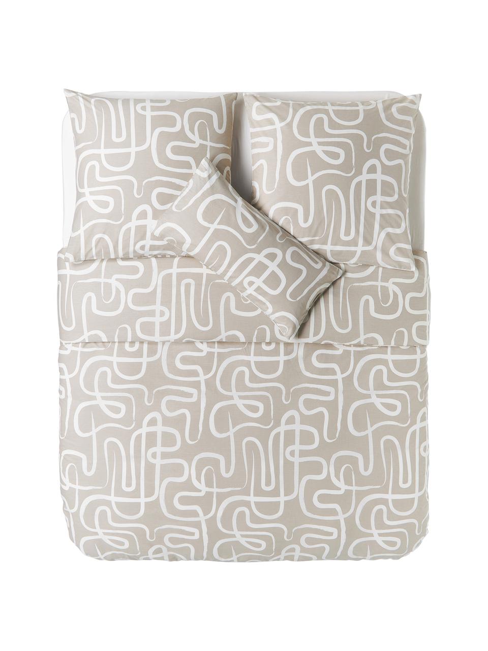 Funda nórdica de percal Malu, Beige, blanco, Cama 90 cm (155 x 220 cm)