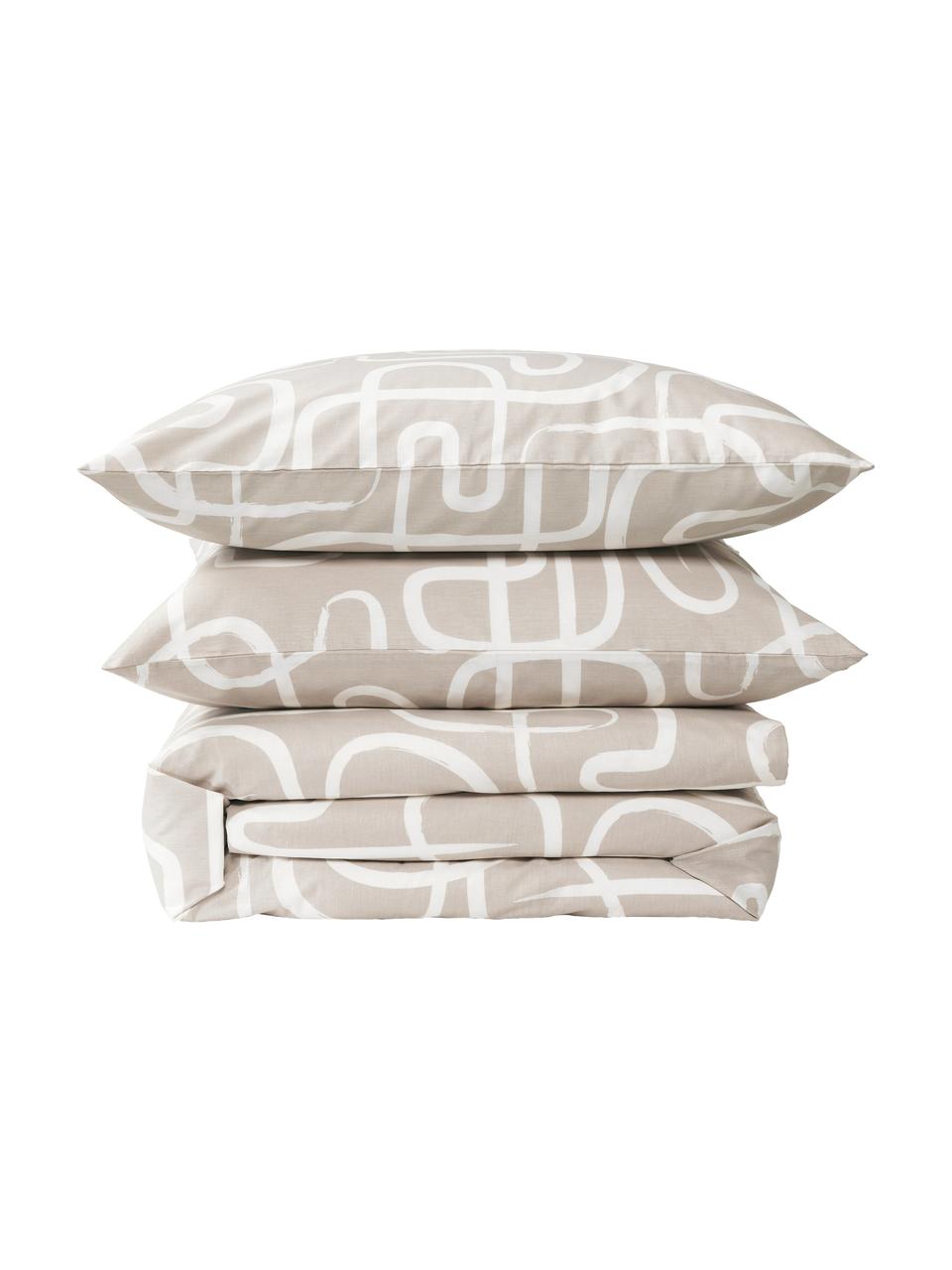 Funda nórdica de percal Malu, Beige, blanco, Cama 90 cm (155 x 220 cm)