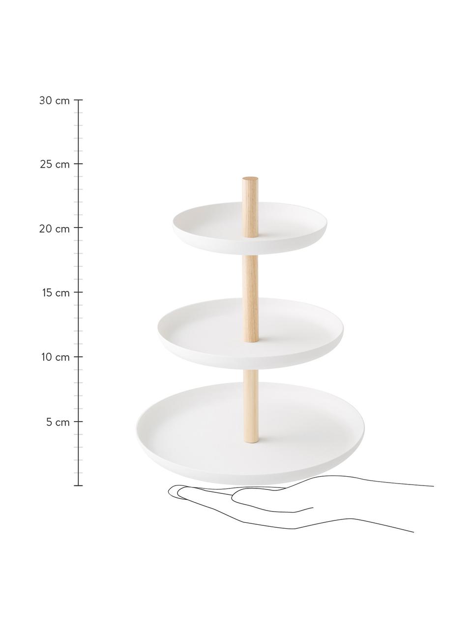 Alzatina in acciaio e legno Tosca, Ripiani: acciaio verniciato, Asta: legno, Bianco, marrone, Larg. 20 x Alt. 24 cm