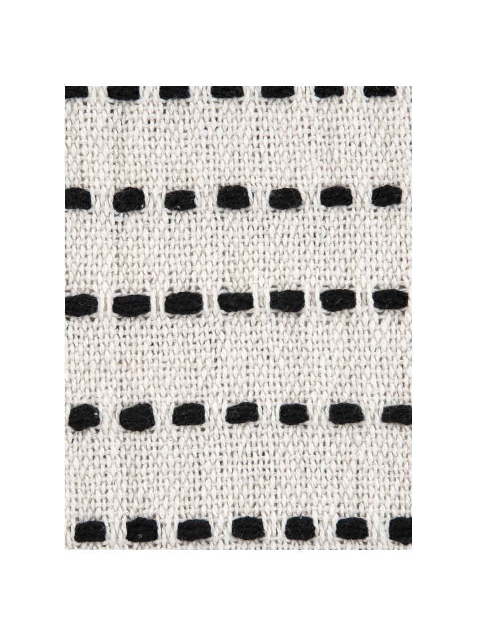 Katoenen plaid Molly in streeppatroon met pompoms, 100% katoen, Zwart, crèmewit, B 130 x L 170 cm