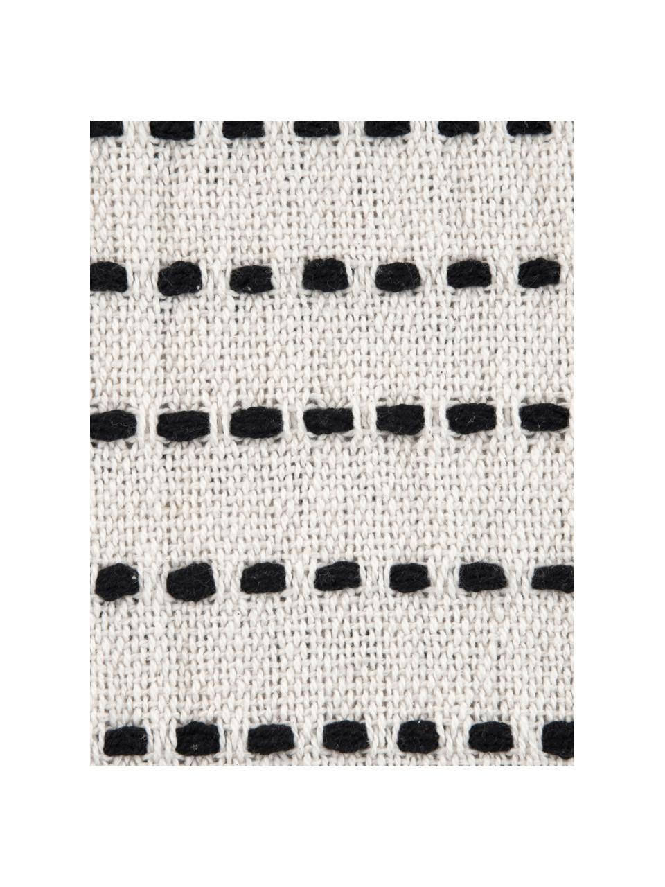 Plaid coton avec pompons Molly, 100 % coton, Noir, blanc crème, larg. 130 x long. 170 cm