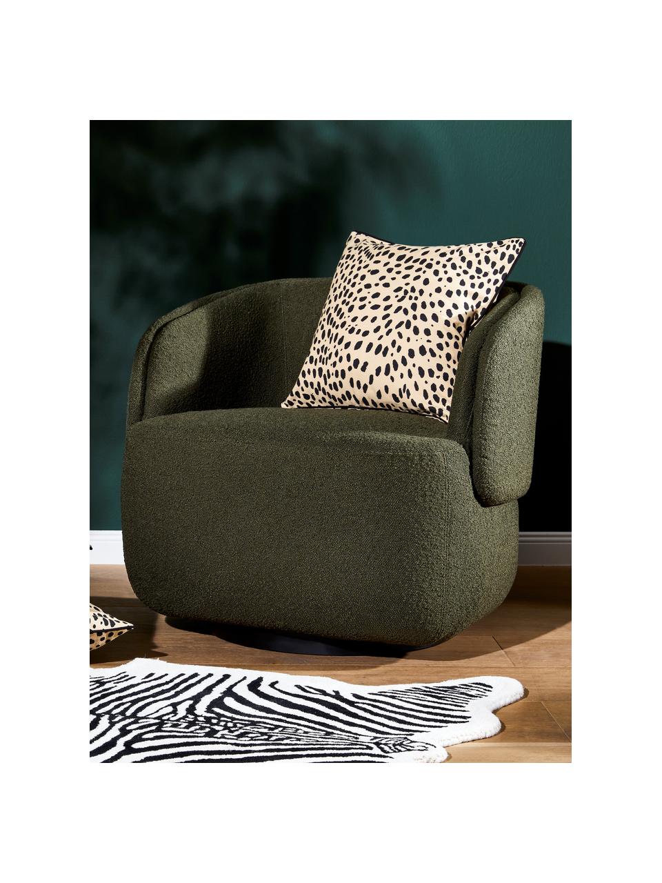 Sillón giratorio en tejido bouclé Irene, Tapizado: tejido bouclé (100% polié, Estructura: metal, Patas: metal recubierto, Bouclé verde oscuro, An 74 x F 70 cm