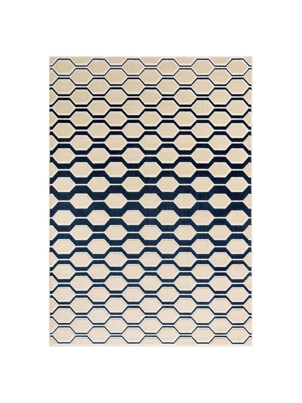 Tappeto con effetto a rilievo Diamond Key, Retro: 70% iuta, 30% lattice sin, Blu scuro, beige, Larg. 240 x Lung. 340 cm (taglia XL)