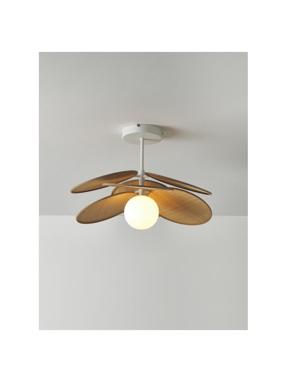 Plafoniera con decoro in fibra naturale Milani, Baldacchino: metallo, verniciato a pol, Beige, bianco, Ø 45 x Alt. 31 cm