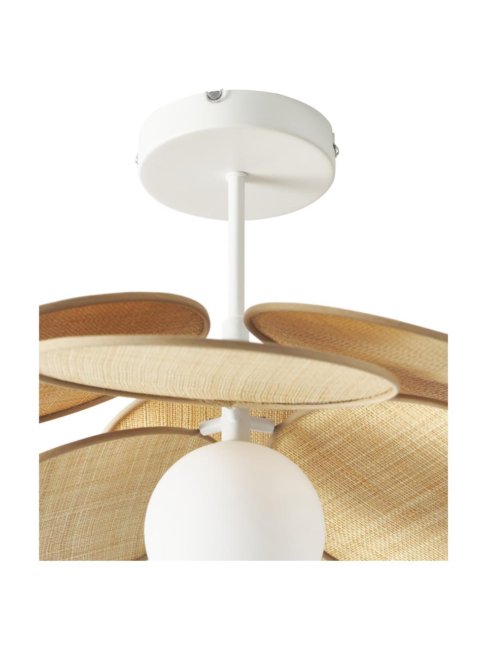 Plafoniera con decoro in fibra naturale Milani, Baldacchino: metallo, verniciato a pol, Beige, bianco, Ø 45 x Alt. 31 cm