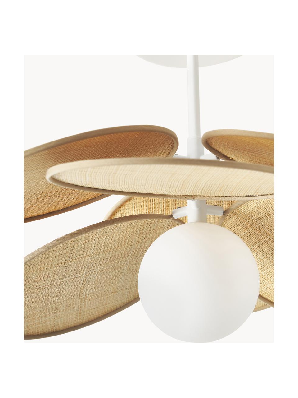Plafoniera con decoro in fibra naturale Milani, Baldacchino: metallo, verniciato a pol, Beige, bianco, Ø 45 x Alt. 31 cm