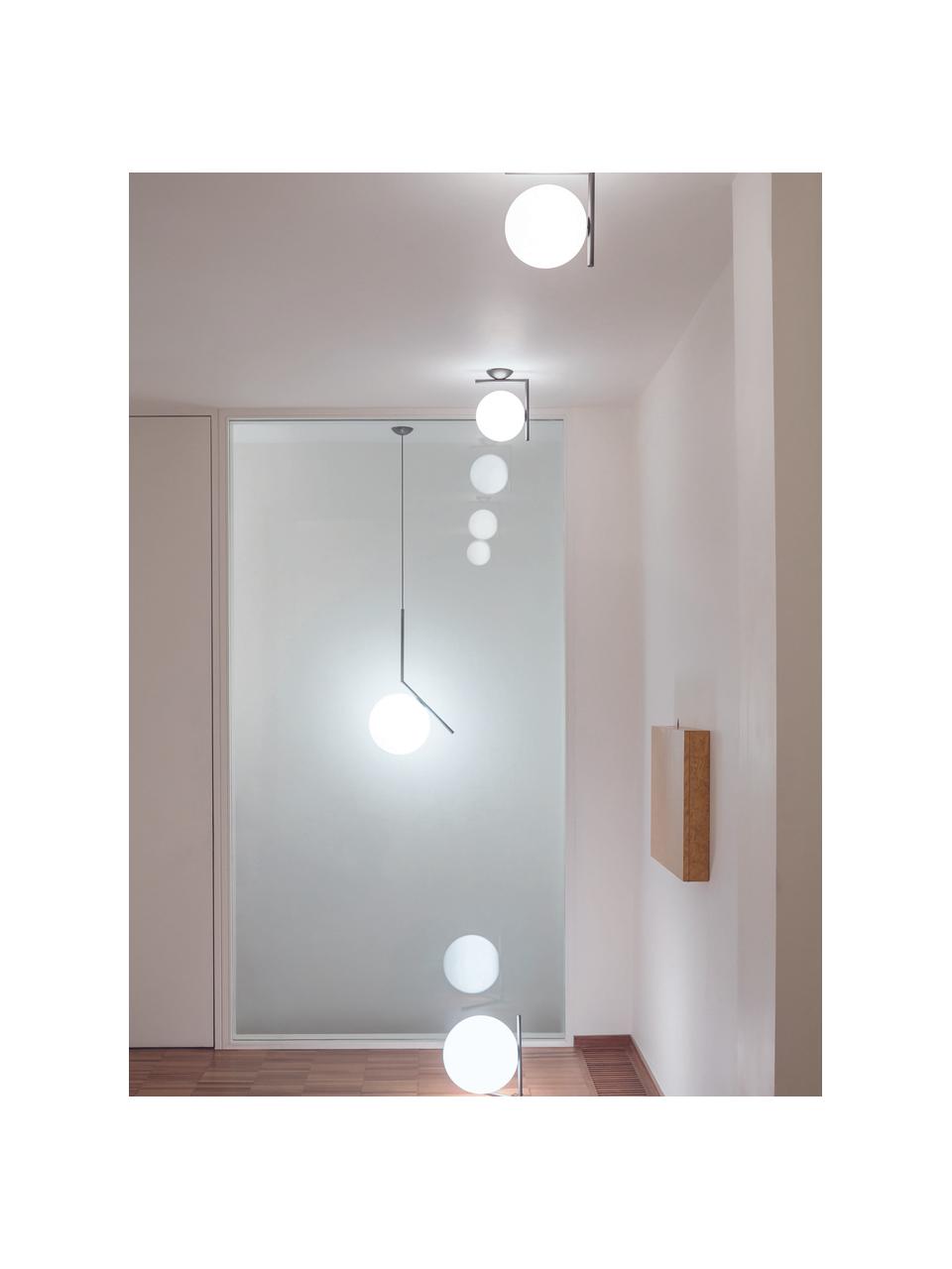 Kleine mondgeblazen hanglamp IC Lights, H 47 cm, Lampenkap: glas, Zilverkleurig, wit, B 24 x H 47 cm