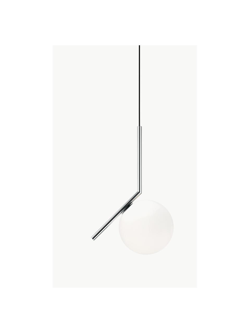 Kleine mondgeblazen hanglamp IC Lights, H 47 cm, Lampenkap: glas, Zilverkleurig, wit, B 24 x H 47 cm