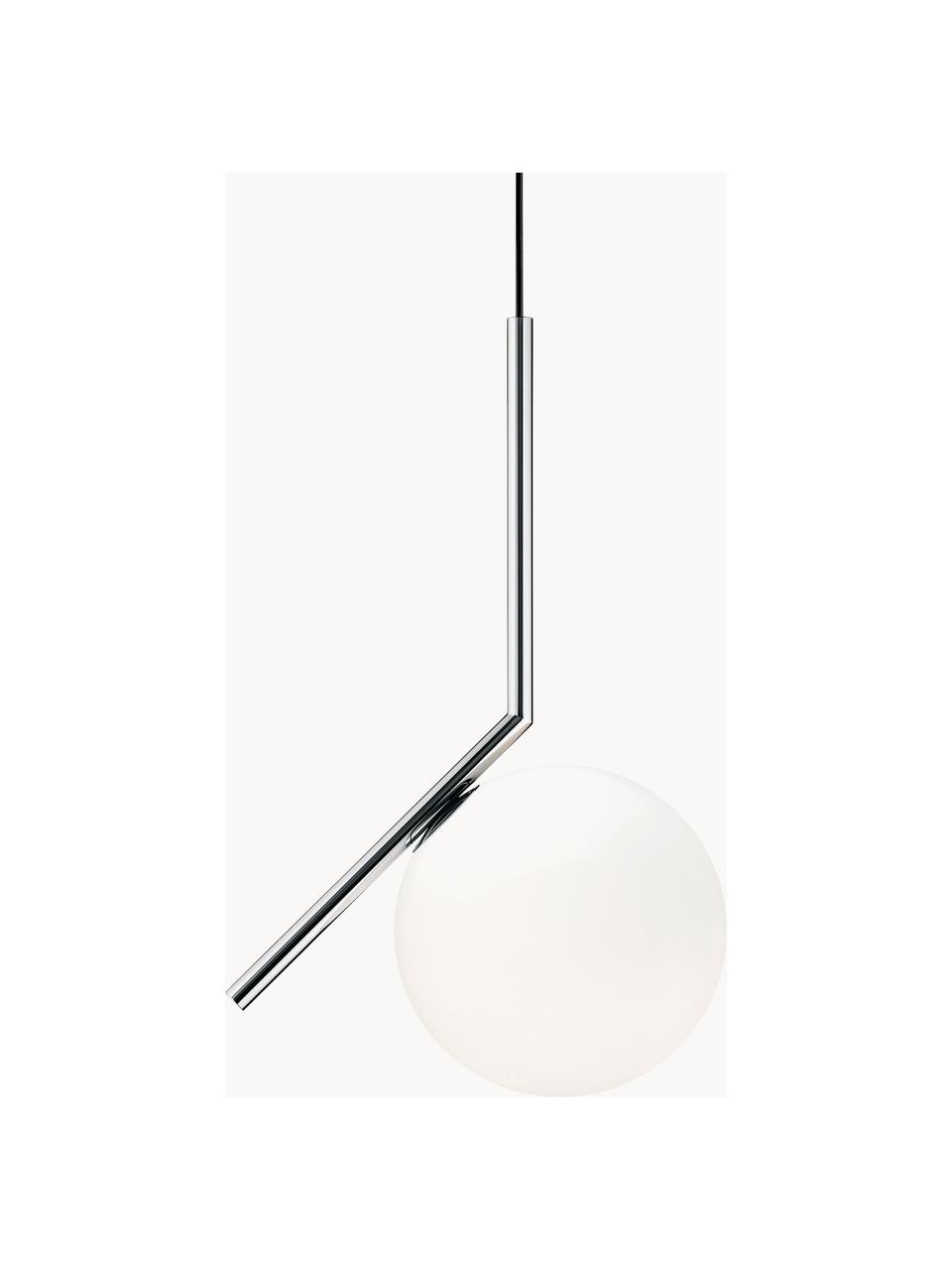 Lampa wisząca ze szkła dmuchanego IC Lights, W 47 cm, Stelaż: stal powlekana, Odcienie srebrnego, błyszczący, biały, S 24 x W 47 cm