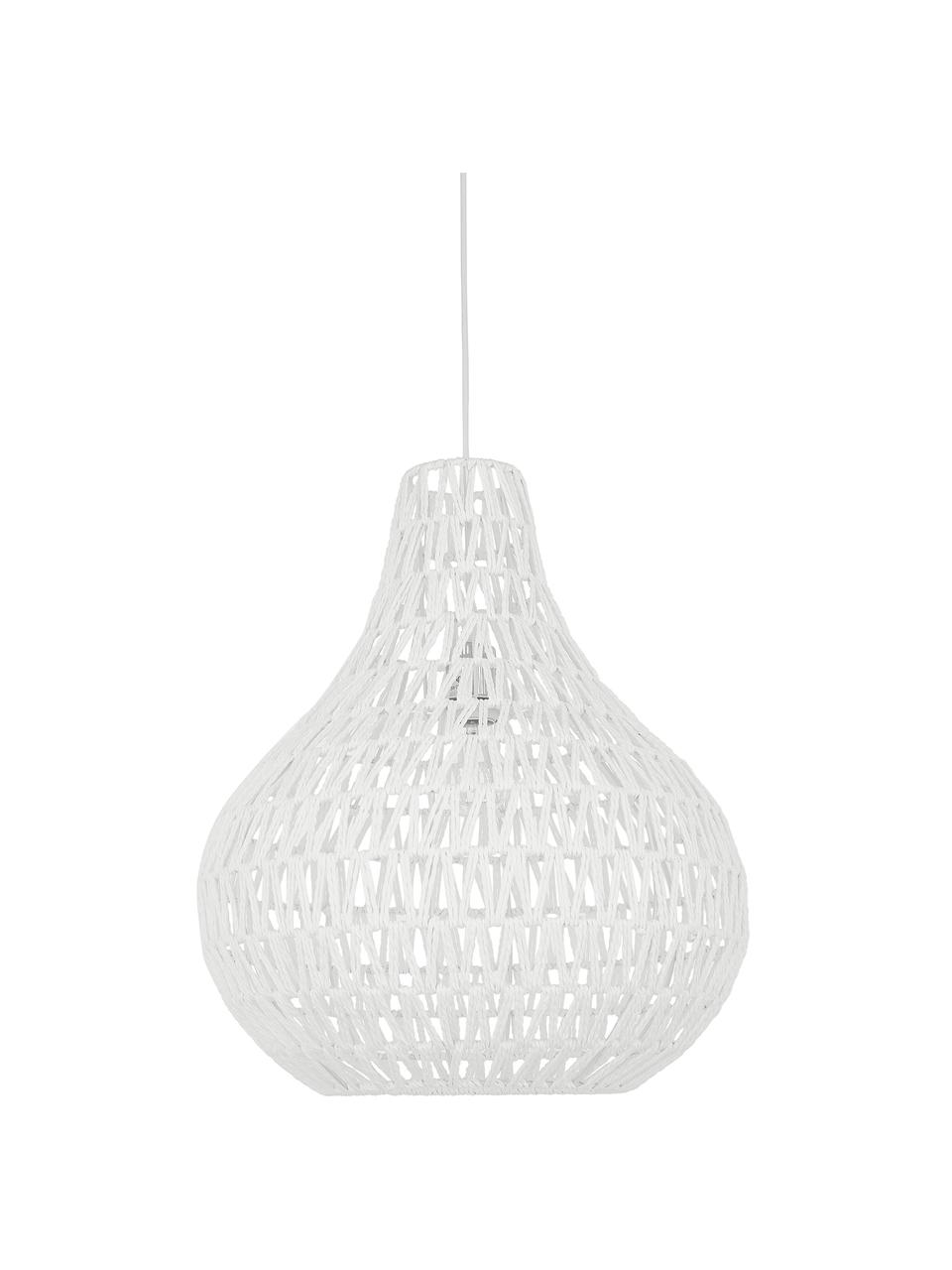 Hanglamp Cable Drop van stof, Lampenkap: textiel, Baldakijn: metaal, Wit, Ø 45  x H 51 cm