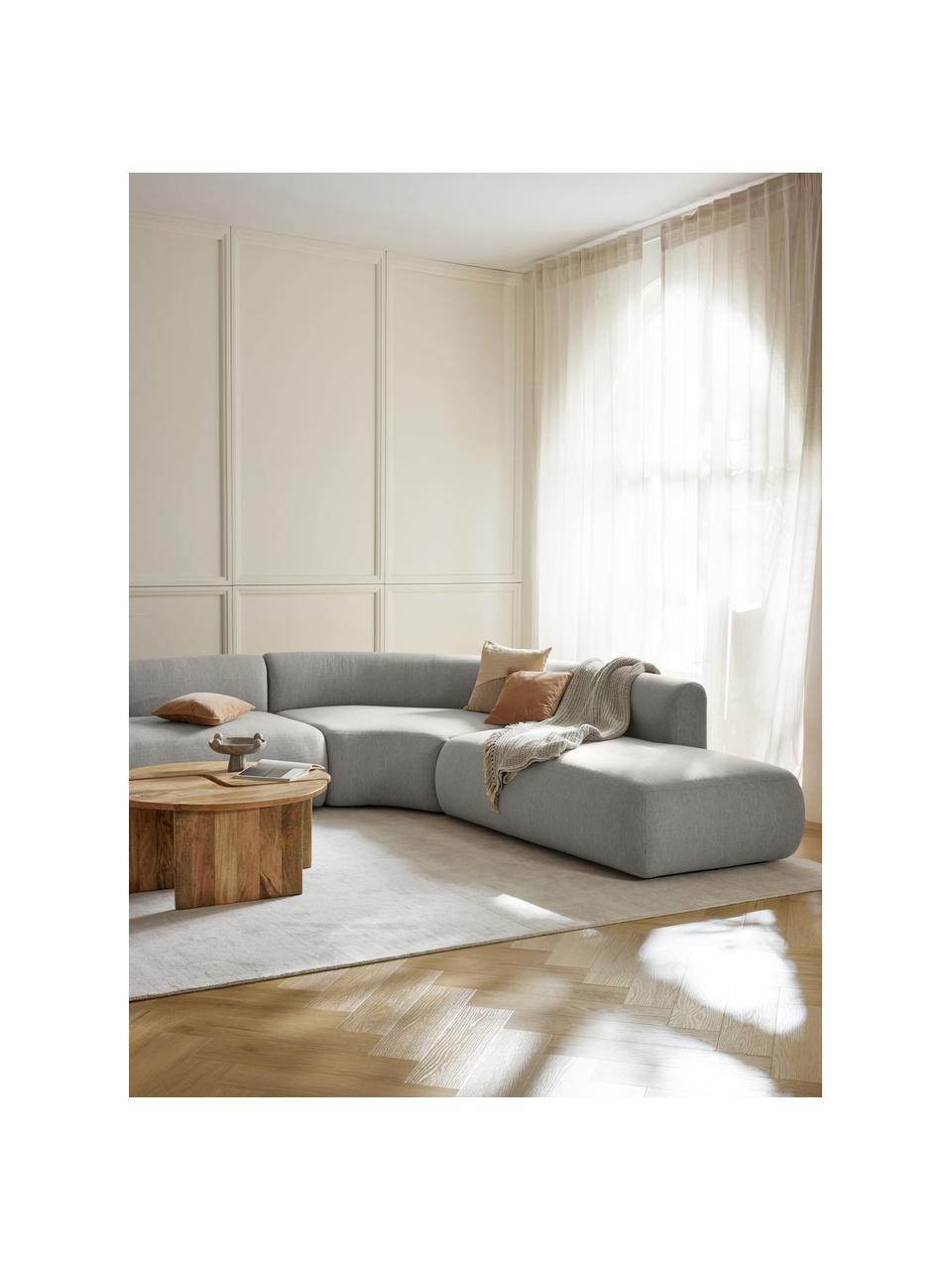 Modulaire chaise longue Sofia, Bekleding: 100% polypropyleen Met 25, Frame: sparrenhout, spaanplaat, , Poten: kunststof Het materiaal d, Geweven stof grijs, B 159 x D 103 cm, rugleuning links