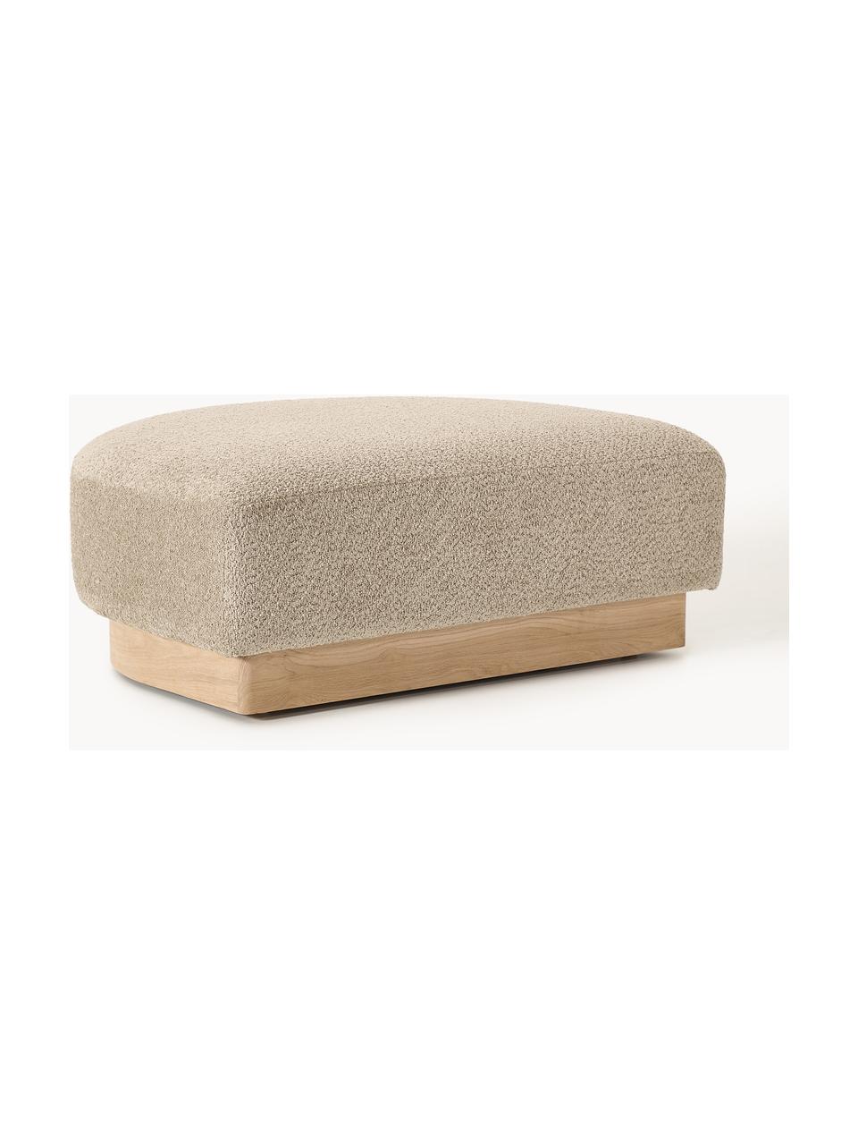 Pouf en peluche-bouclette Natalie, Peluche-bouclette beige, bois de hêtre clair, larg. 91 x haut. 45 cm