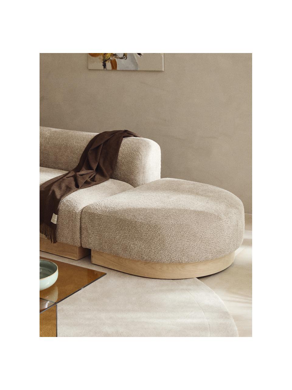 Sofa-Hocker Natalie aus Teddy-Bouclé, Bezug: Teddy-Bouclé (100 % Polye, Gestell: mitteldichte Holzfaserpla, Sockel: Massives Buchenholz, lack, Teddy-Bouclé Beige, helles Buchenholz, B 91 x T 107 cm