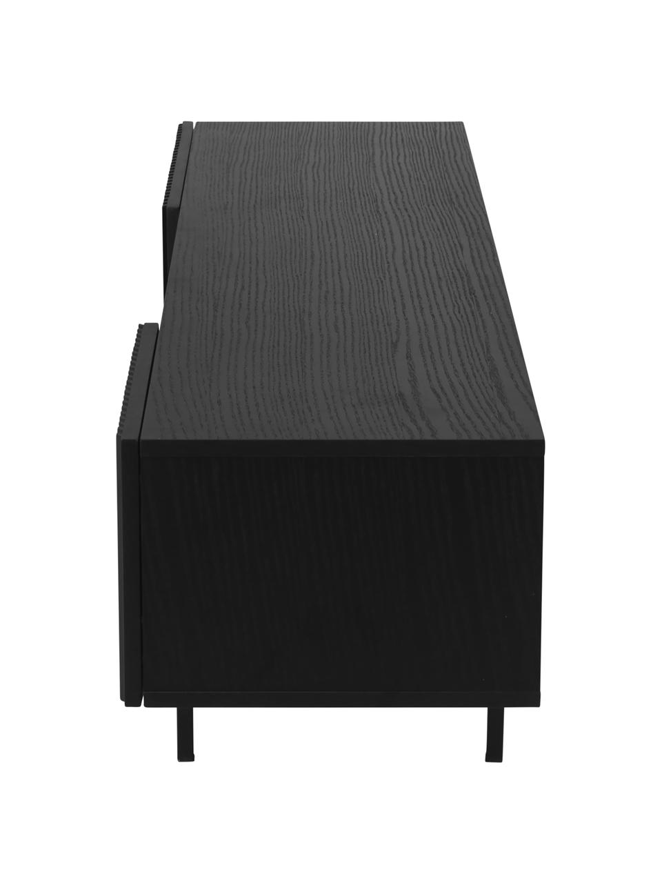 TV stolek s žebrovanou přední stranou Mojo, Černá, Š 180 cm, V 50 cm