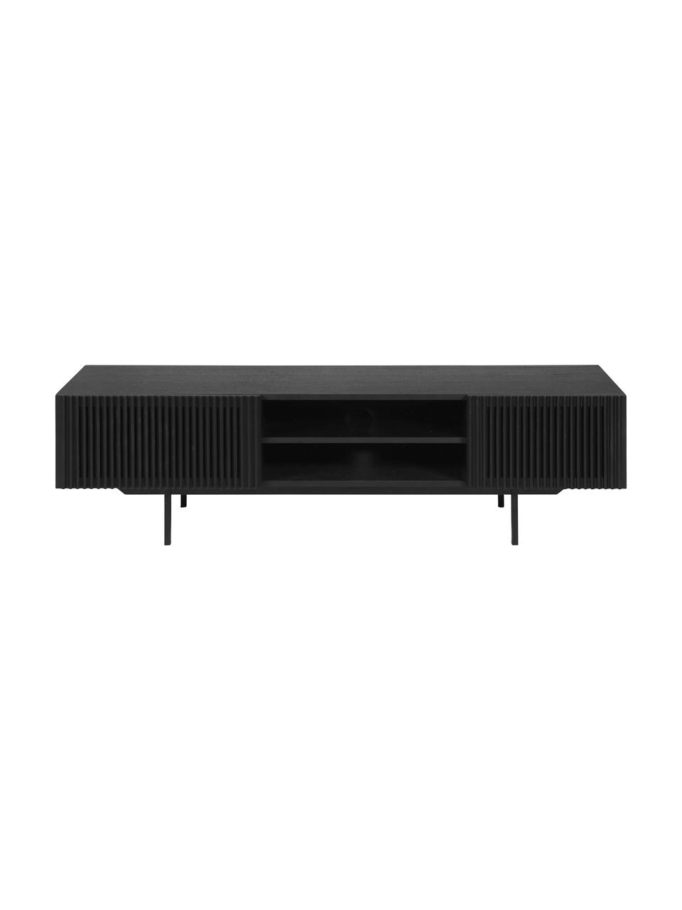 TV-konzolový stolík s drážkovanou prednou časťou Mojo, Čierna, Š 180 x V 50 cm