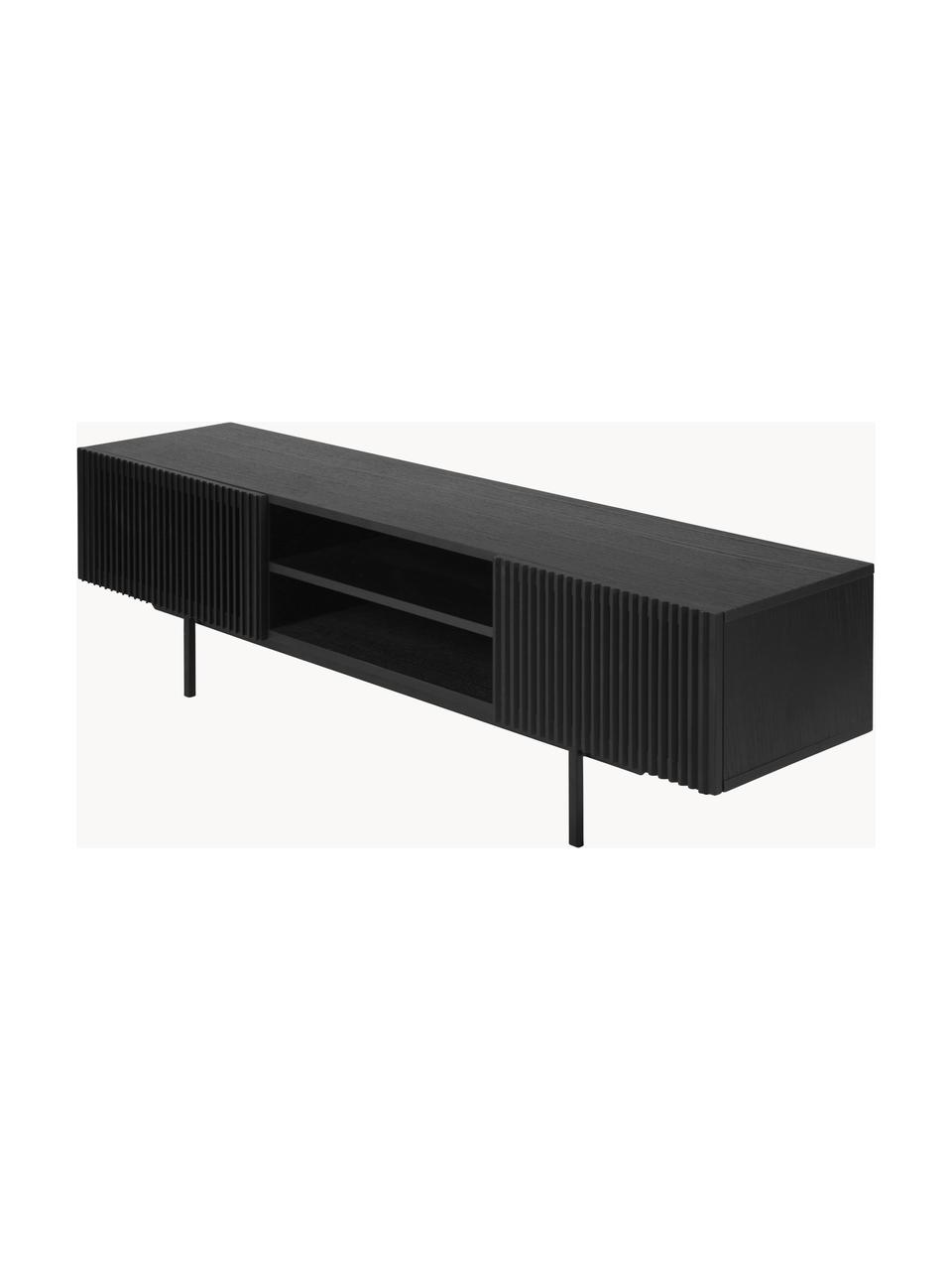 TV-Konsole Mojo mit geriffelter Front, Korpus: Mitteldichte Holzfaserpla, Füße: Metall, pulverbeschichtet, Schwarz, B 180 x H 50 cm