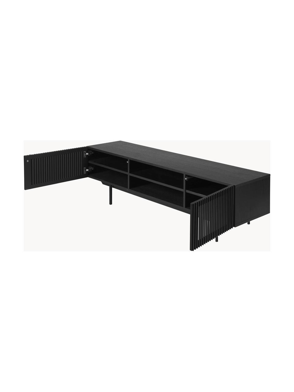 TV-Konsole Mojo mit geriffelter Front, Korpus: Mitteldichte Holzfaserpla, Füße: Metall, pulverbeschichtet, Schwarz, B 180 x H 50 cm