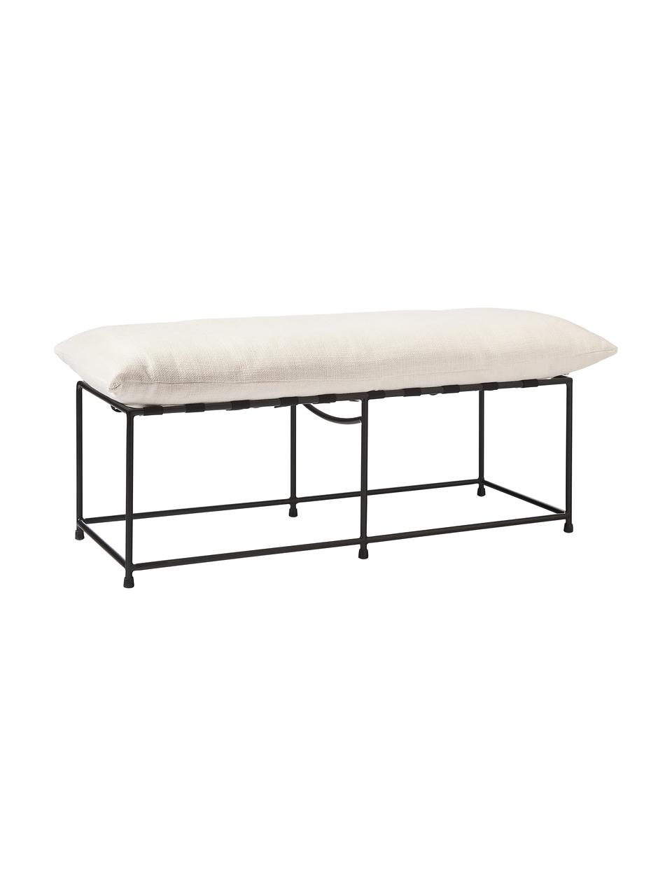 Panca imbottita Wayne, Rivestimento: 97% poliestere, 3% lino I, Struttura: metallo verniciato a polv, Tessuto bianco, Larg. 116 x Alt. 48 cm