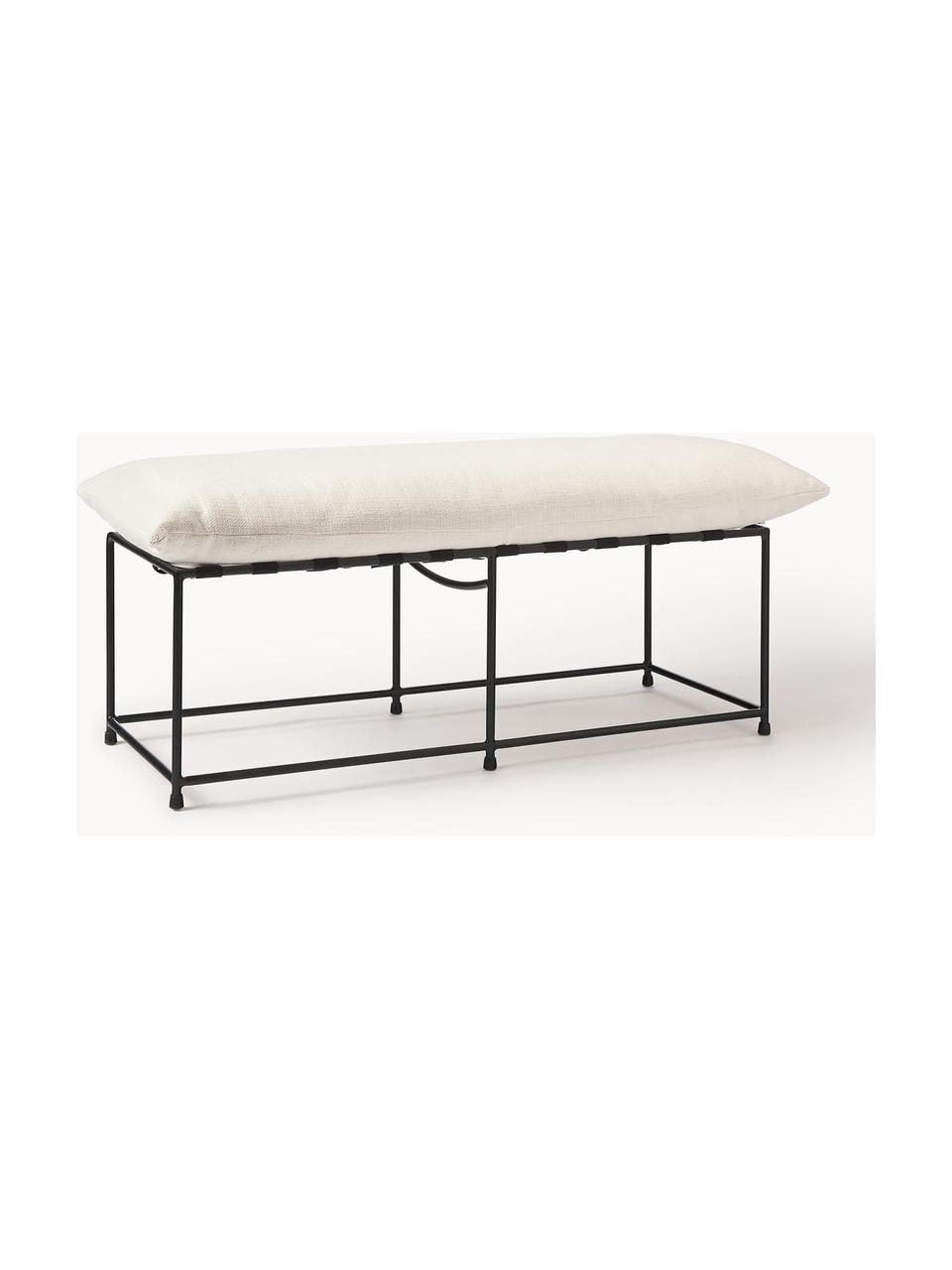 Banc rembourré Wayne, Tissu blanc cassé, cadre noir, larg. 116 x prof. 50 cm