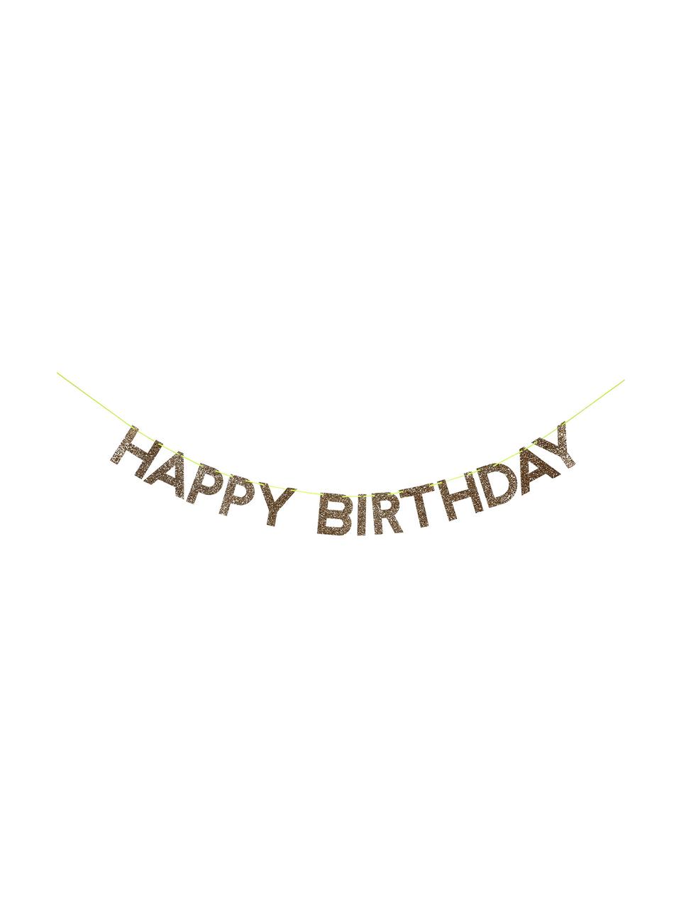 Slinger Happy Birthday, Papier, karton, draad, Goudkleurig, 28 x 13 cm