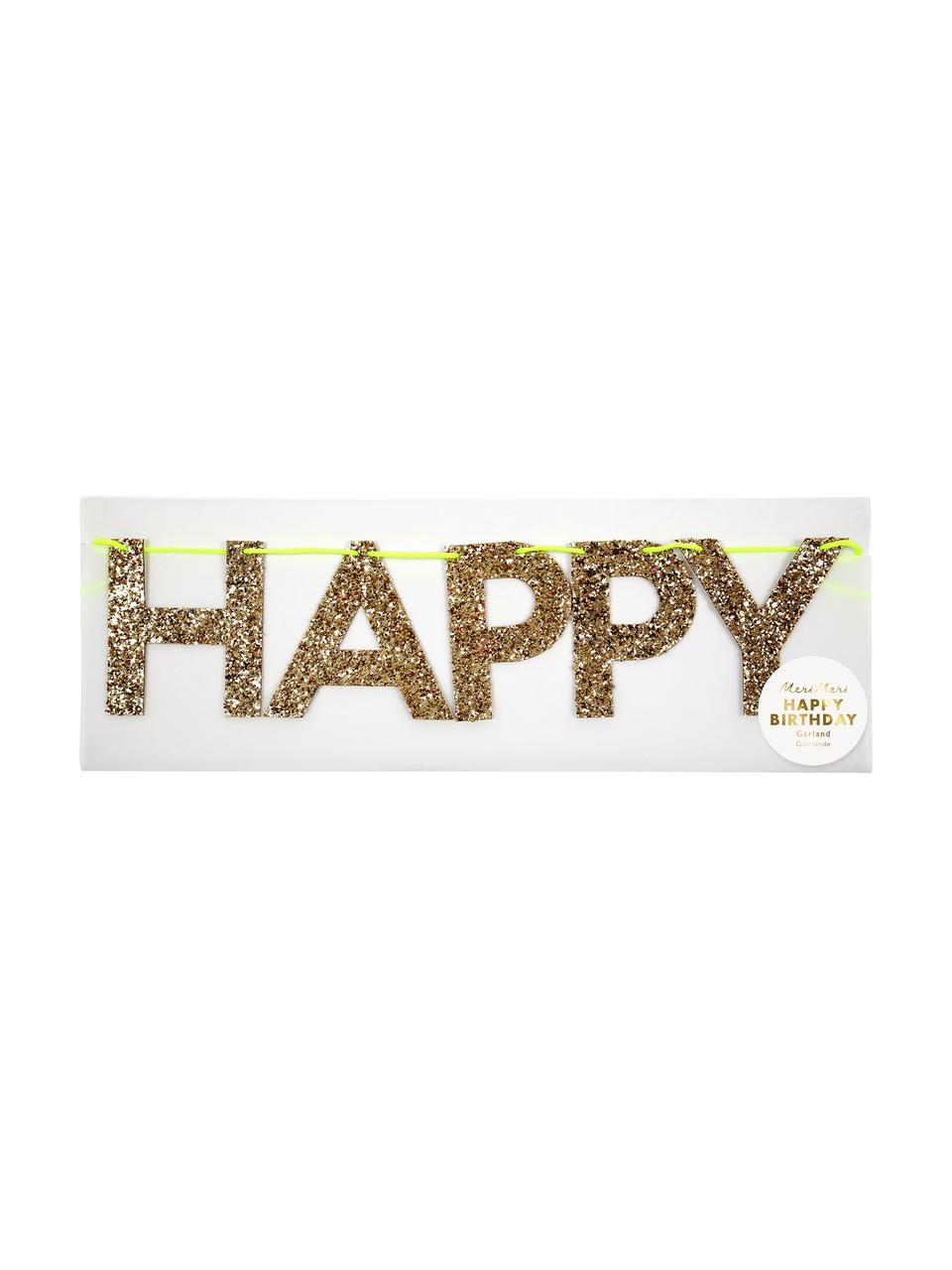 Slinger Happy Birthday, Papier, karton, draad, Goudkleurig, 28 x 13 cm