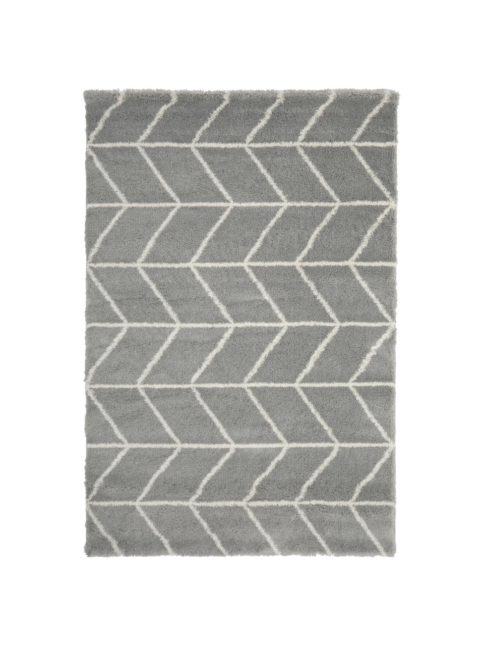 Alfombra de pelo largo Cera, Parte superior: 100% polipropileno, Reverso: 78% yute, 14% algodón, 8%, Gris, blanco crema, An 120 x L 180 cm (Tamaño S)