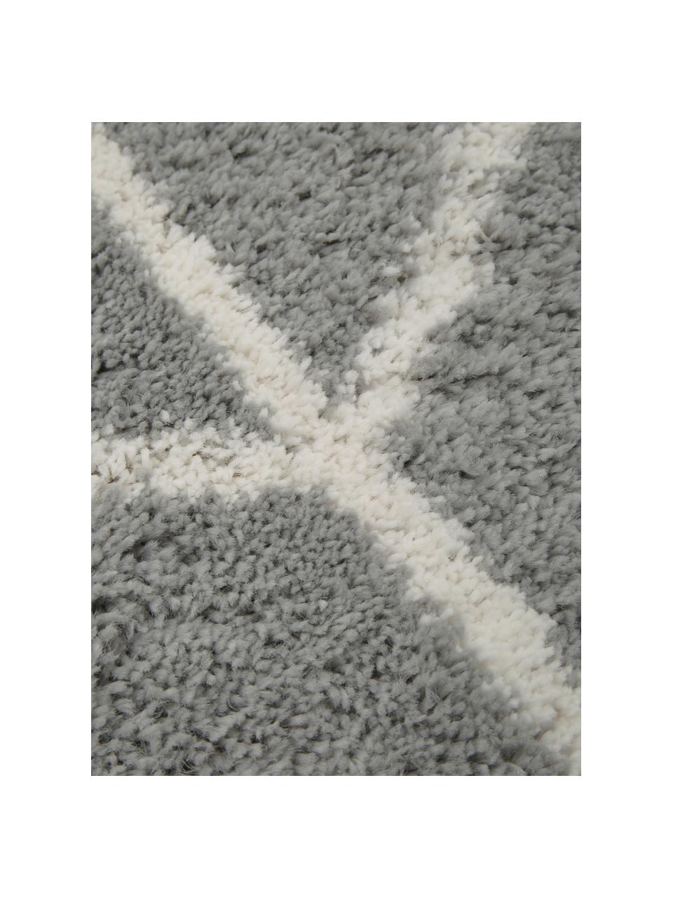 Alfombra de pelo largo Cera, Parte superior: 100% polipropileno, Reverso: 78% yute, 14% algodón, 8%, Gris, blanco crema, An 120 x L 180 cm (Tamaño S)