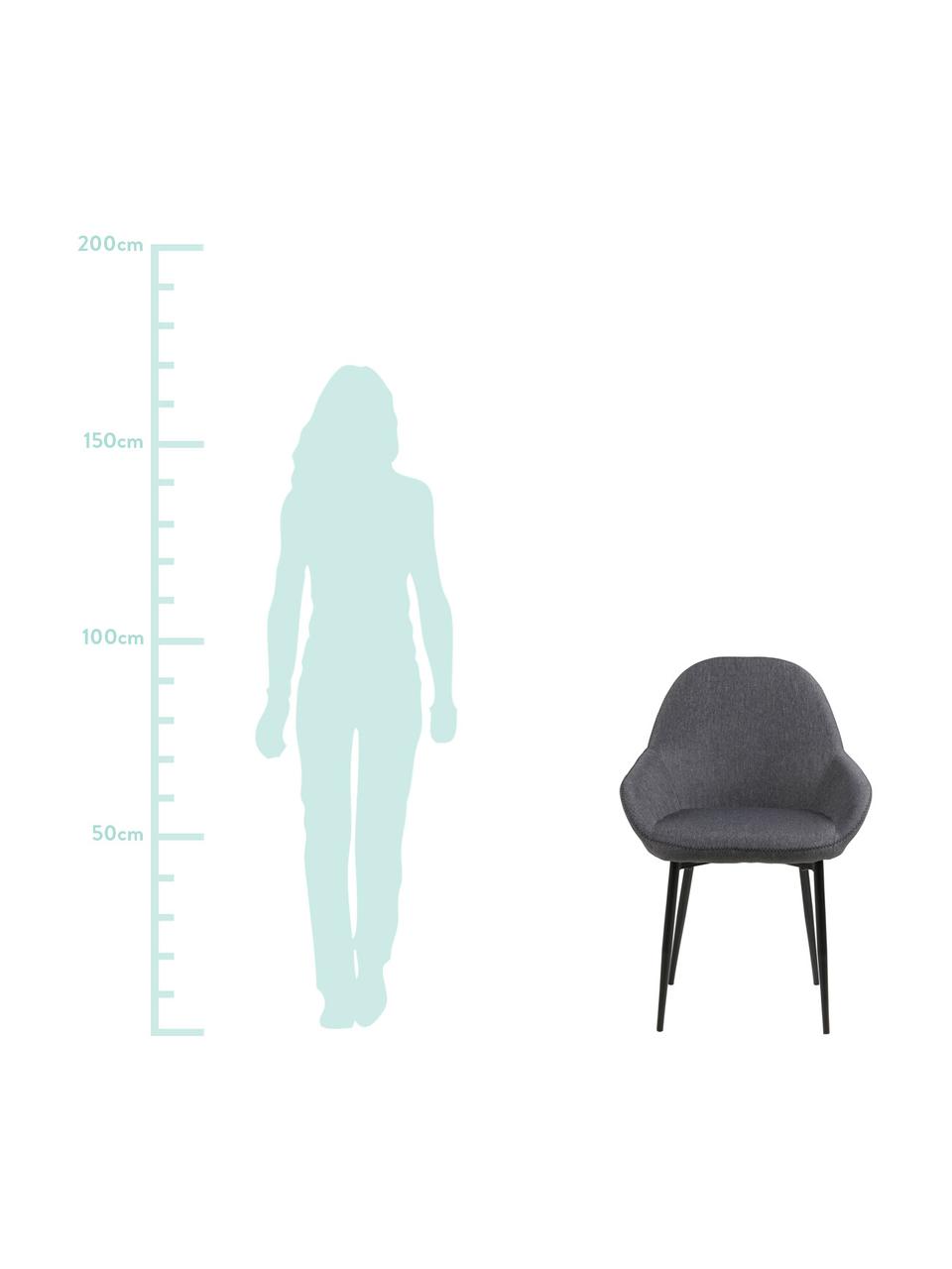 Sedia con braccioli Candis, Rivestimento: poliestere, Gambe: metallo, verniciato, Grigio,nero, Larg. 60 x Alt. 85 cm
