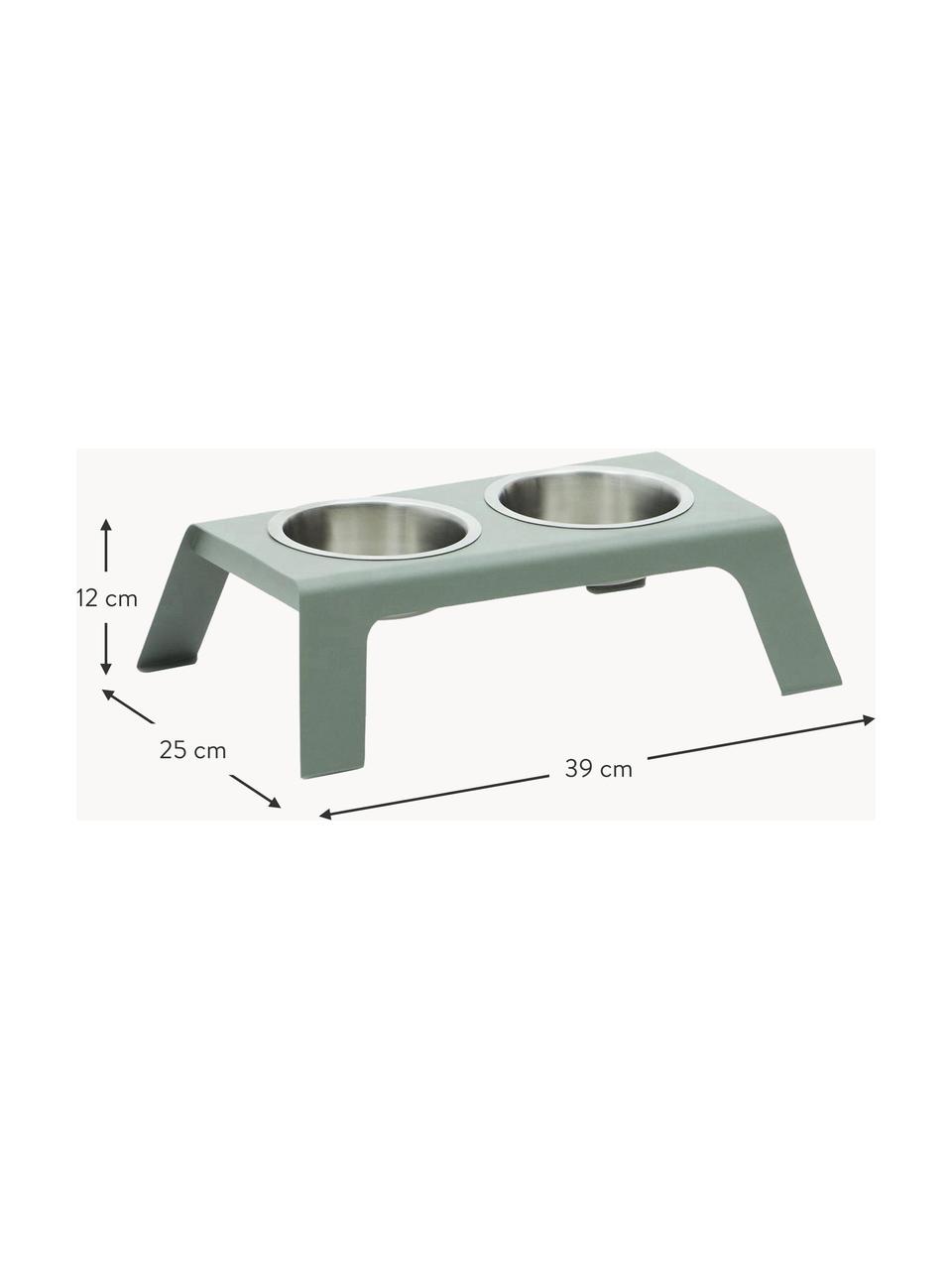 Set ciotole per animali domestici con supporto Rocky 3 pz, Acciaio inossidabile rivestito, Argentato, verde salvia, Larg. 39 x Alt. 12 cm