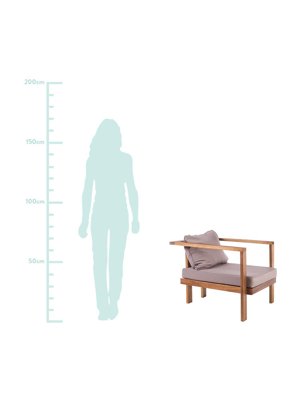 Zewnętrzny fotel Christy, Stelaż: drewno akacjowe, masywne, Tapicerka: poliester, odporny na pro, Drewno akacjowe, szary, S 60 x G 73 cm