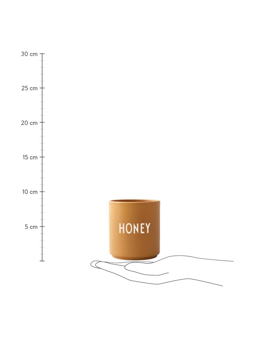 Mug design en porcelaine jaune Favourite HONEY, Jaune moutarde, blanc