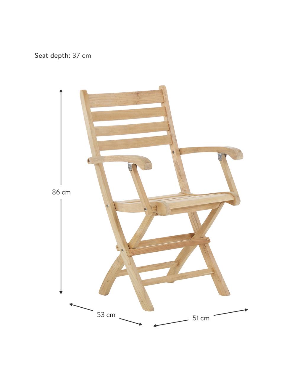 Silla con reposabrazos para exterior de madera York, Madera de teca lijada, Teca, An 51 x Al 86 cm