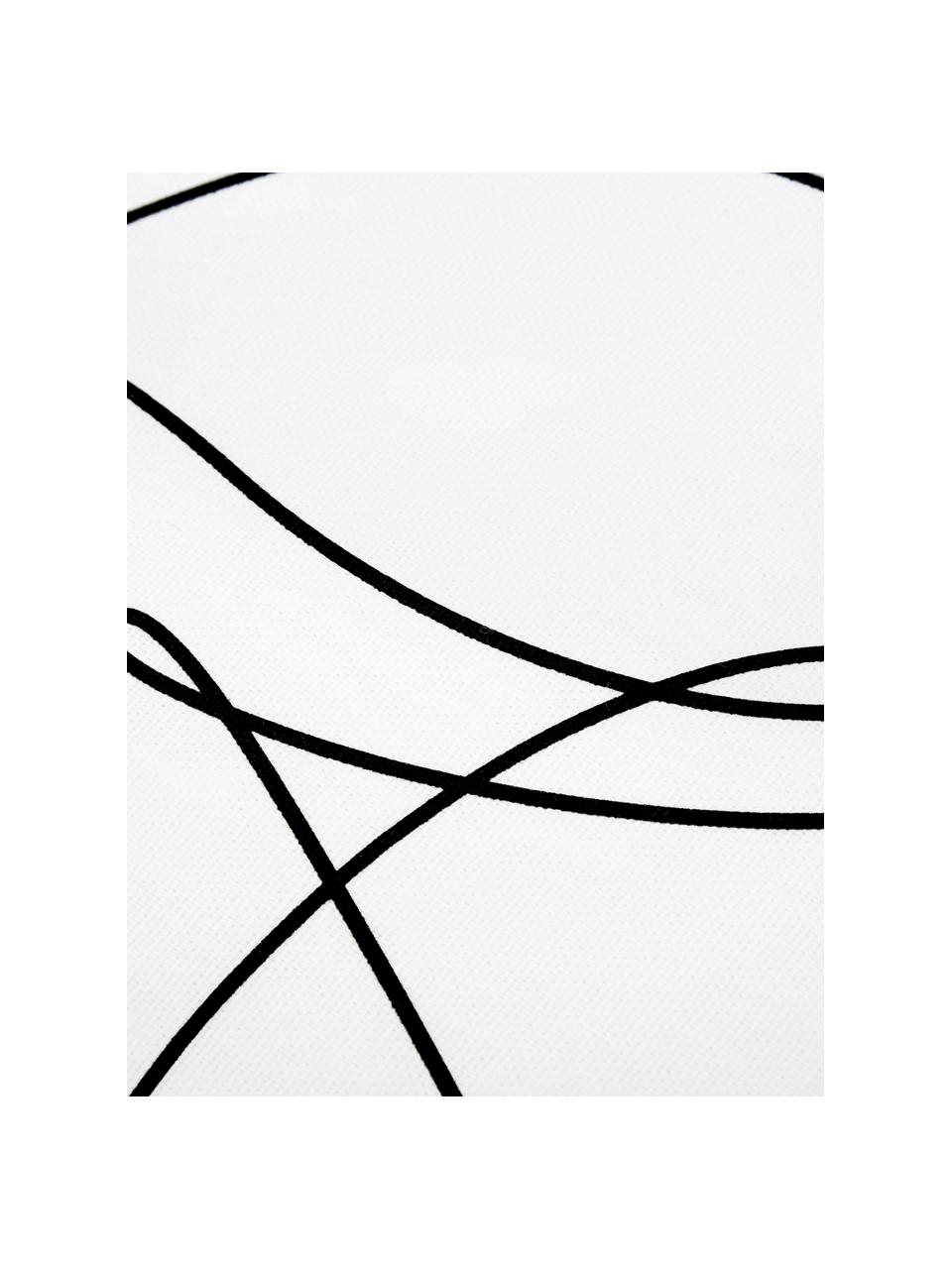 Kussenhoes Filomina met abstracte One Line tekening, 100% katoen, Wit, zwart, 40 x 40 cm