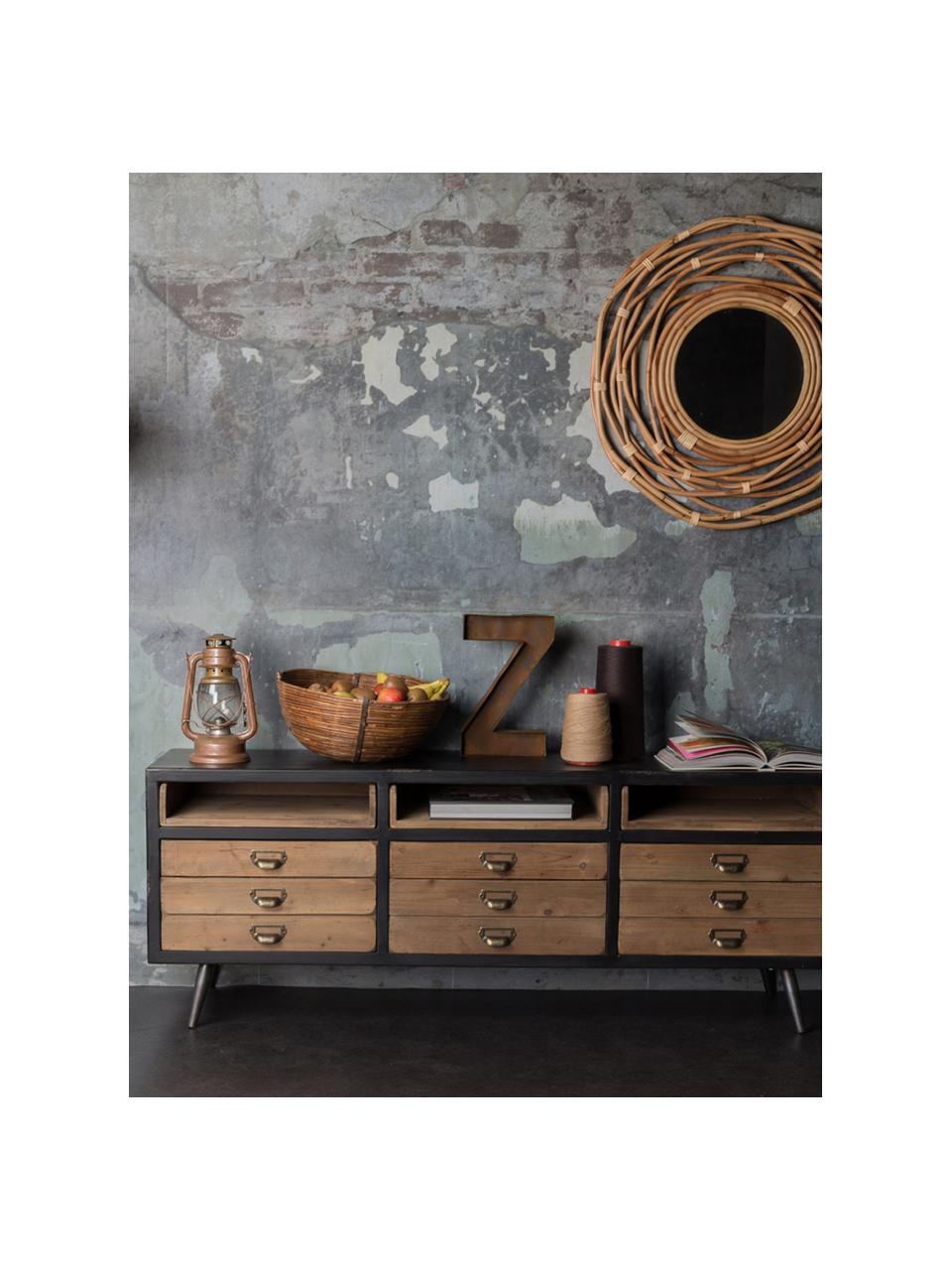 Dressoir Sol in industrieel ontwerp, Frame: gelakt MDF, Zwart, grenenhoutkleurig, 155 x 58 cm