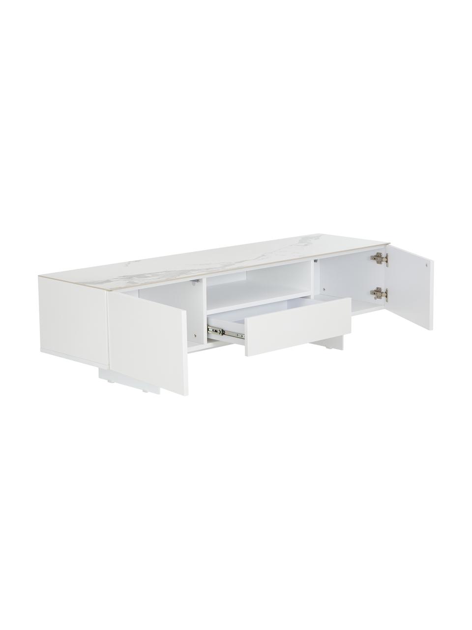 TV stolek s mramorováním Fiona, Bílá, Š 160 cm, V 46 cm