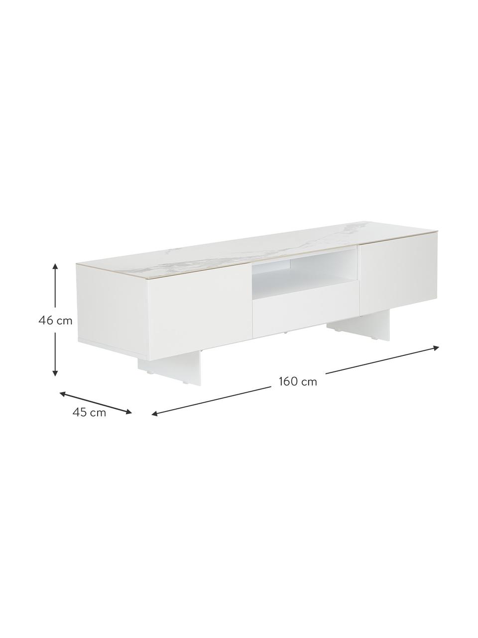 TV skrinka s povrchom so vzhľadom mramoru Fiona, Biela, Š 160 x V 46 cm