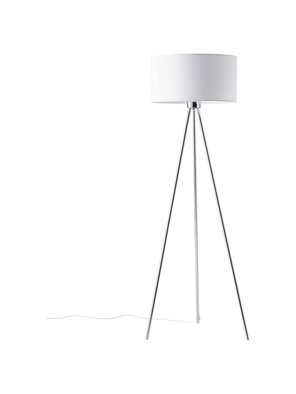 Lampa podłogowa trójnóg z kloszem z tkaniny Cella, Biały, odcienie chromu, Ø 45 x W 147 cm