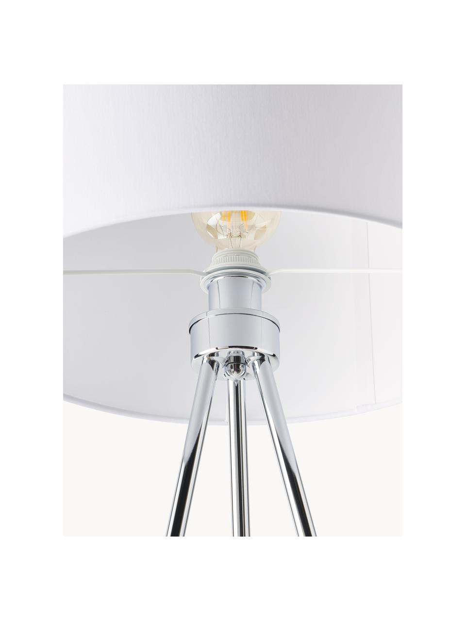 Tripod Stehlampe Cella mit Stoffschirm, Lampenschirm: Baumwollgemisch, Weiss, Chromfarben, H 147 cm