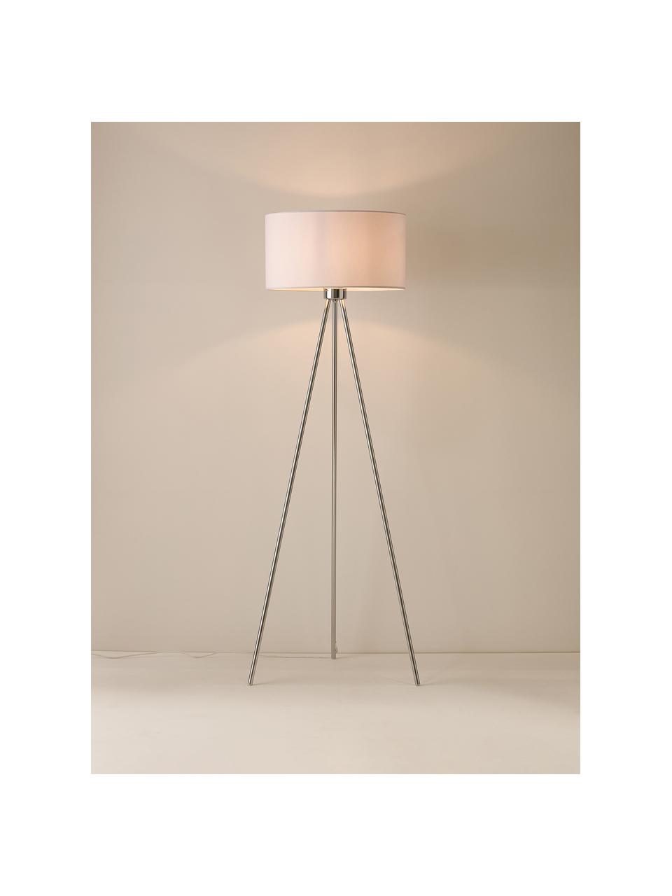 Lampa podłogowa trójnóg z kloszem z tkaniny Cella, Biały, odcienie chromu, W 147 cm