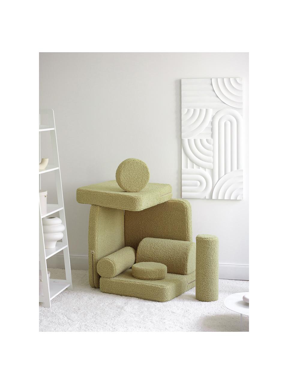 Modulares Kinder-Spielsofa Sugar aus Teddy, handgefertigt, Teddy Hellgrün, B 132 x T 79 cm