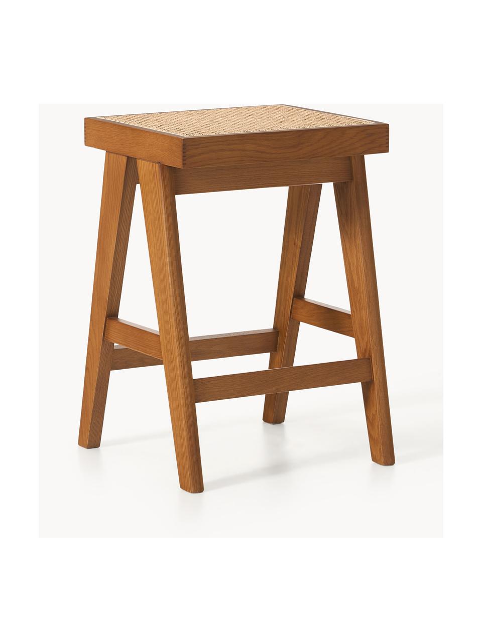 Tabouret de bar en cannage Sissi, Chêne foncé, cannage beige clair, larg. 46 x haut. 65 cm