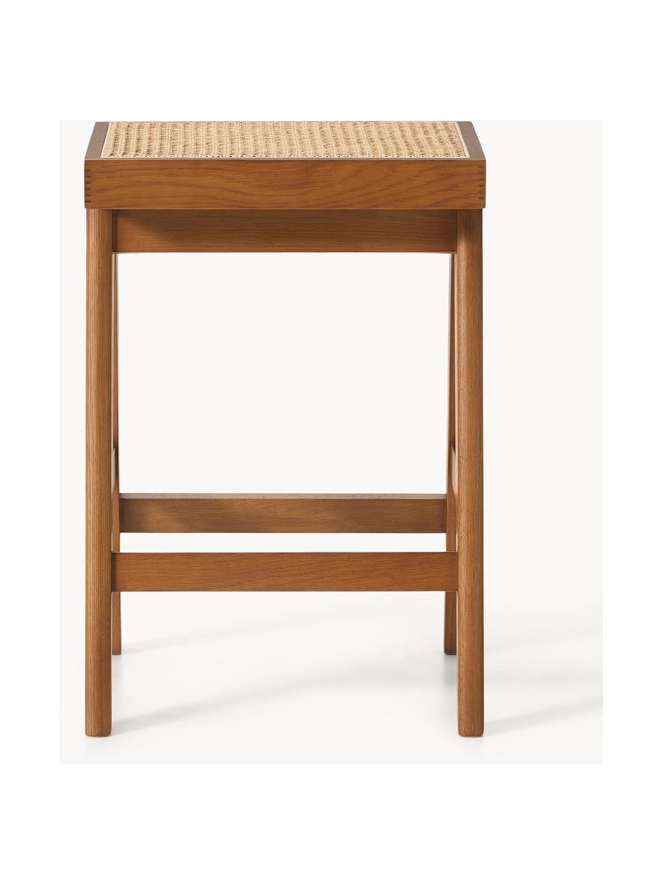 Tabouret de bar en cannage Sissi, Chêne foncé, cannage beige clair, larg. 46 x haut. 65 cm