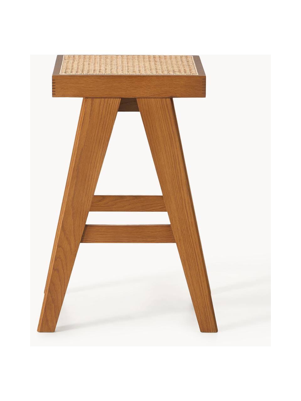 Tabouret de bar en cannage Sissi, Chêne foncé, cannage beige clair, larg. 46 x haut. 65 cm