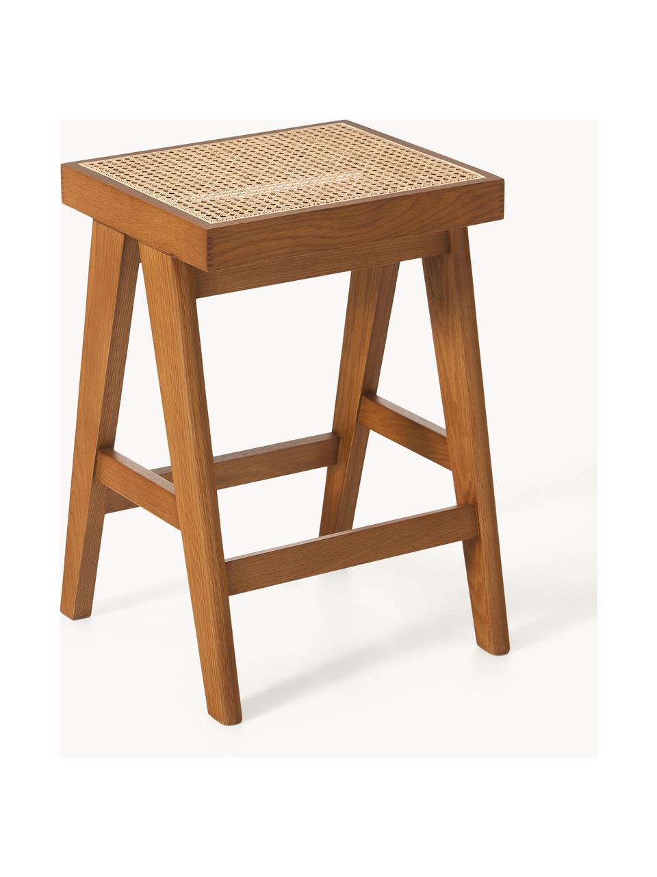 Tabouret de bar en cannage Sissi, Chêne foncé, cannage beige clair, larg. 46 x haut. 65 cm