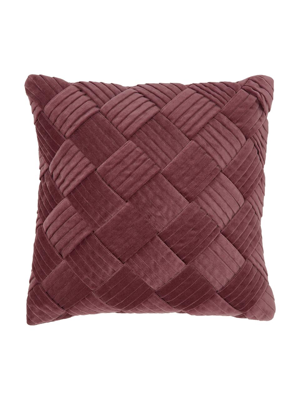 Funda de cojín de terciopelo texturizada Sina, Terciopelo (100% algodón), Rojo vino, An 45 x L 45 cm